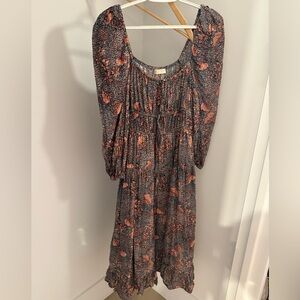 Ulla Johnson Blue and Coral Floral Long Sleeve Dress